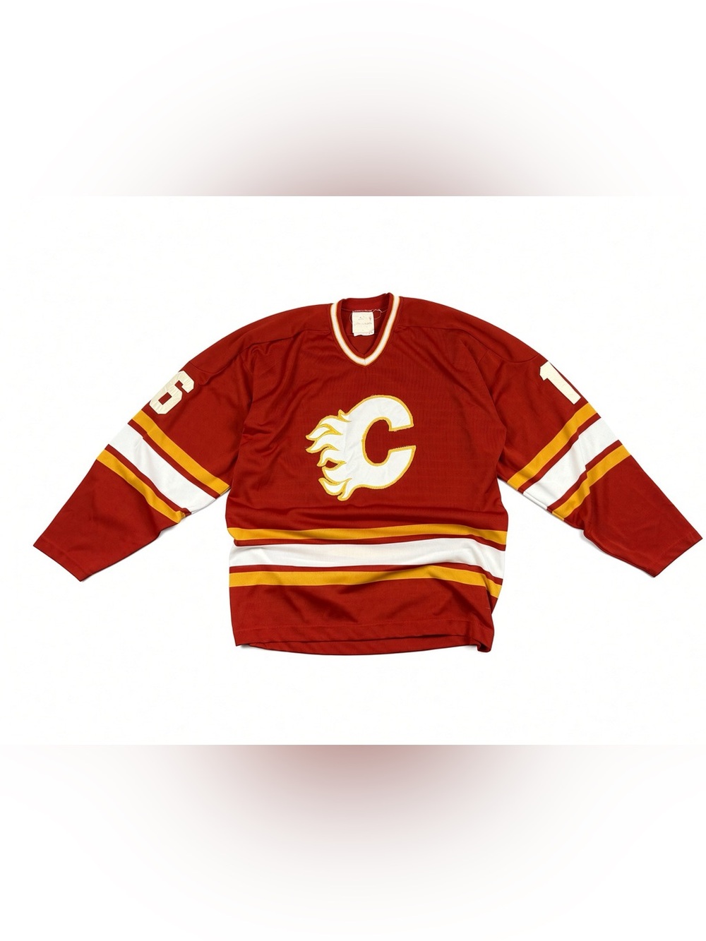 Vintage Calgary Flames #16 Hockey Jersey Sporting Knit Red CCM Style L XL